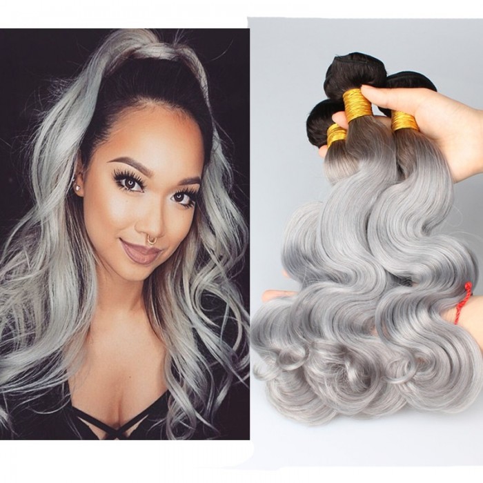 Color Platinum Grey Body Wave Brazilian Virgin Hair Weaves